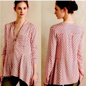 Anthropologie Maeve Laiken Pullover Button Up Popover Shirt Top Blouse 0 XS Pink